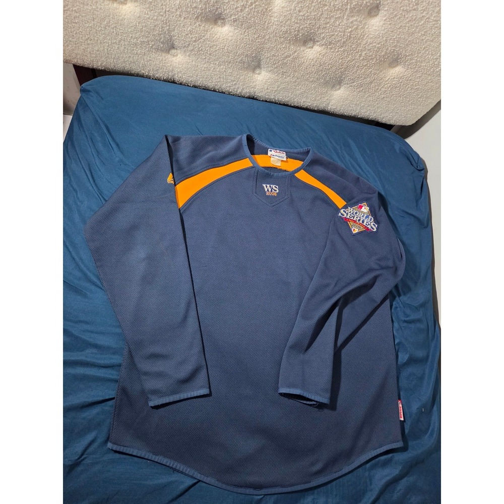 Majestic MLB 2008 World Series Navy Orange Pullover Shirt Mens XL Authentic